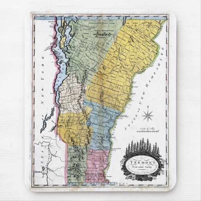 Mousepad Mapa 1814 velho de Vermont (Frente)