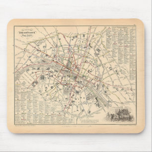 Mousepad Mapa 1858: Itineraire des Omnibus dans Paris Franç
