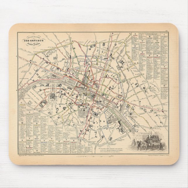 Mousepad Mapa 1858: Itineraire des Omnibus dans Paris Franç (Frente)