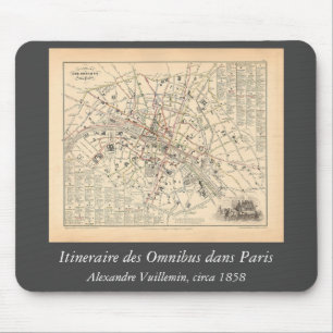 Mousepad Mapa 1858: Itineraire des Omnibus dans Paris Franç