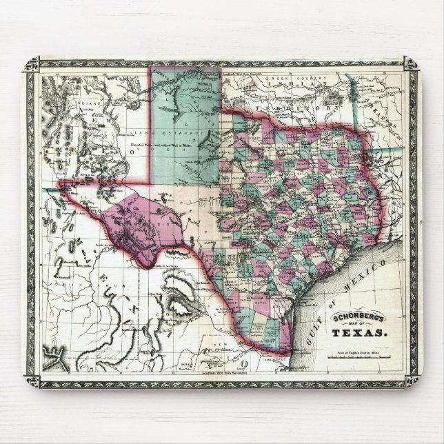 Mousepad Mapa 1866 velho de Texas (Frente)