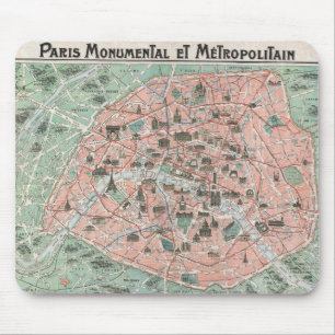Mousepad Mapa 1932 do art deco de Paris, France
