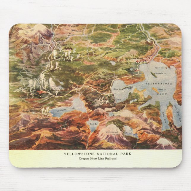 Mousepad Mapa Aéreo de 1910 - Parque Nacional de Yellowston (Frente)