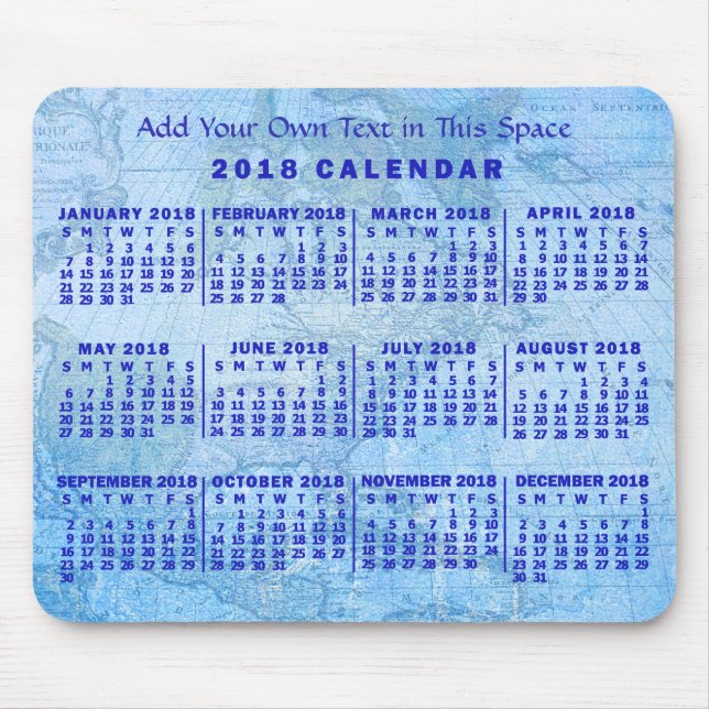 Mousepad Mapa Anítico Azul Personalizado do Calendário Mens (Frente)