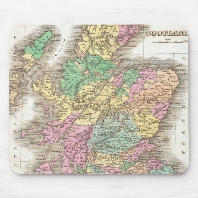 Mousepad Mapa Antigo da Escócia (1827) (Frente)