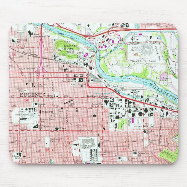 Mousepad Mapa Antigo da Universidade de Eugene Oregon (Frente)