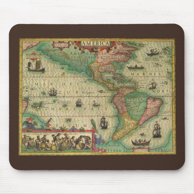 Mousepad Mapa antigo das Américas por Hondius (Frente)
