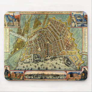 Mousepad Mapa antigo de Amsterdão, Holland aka Países