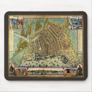 Mousepad Mapa antigo de Amsterdão, Holland aka Países