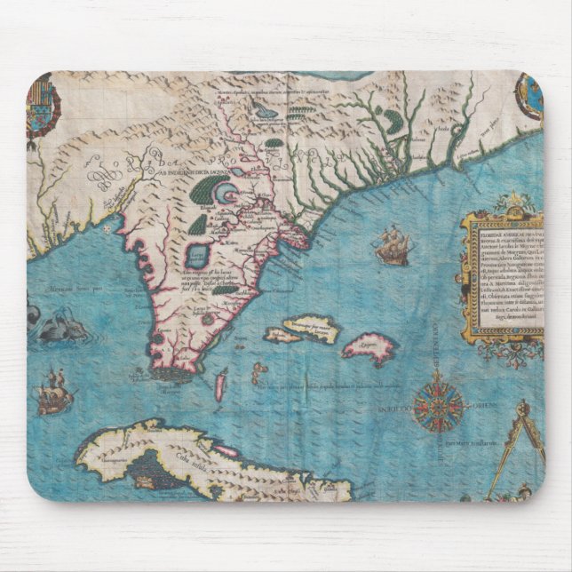 Mousepad Mapa antigo de Florida e de Cuba (Frente)