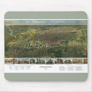 Mousepad Mapa Antigo de Houston, Texas com Rio Buffalo