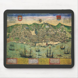 Mousepad Mapa antigo de Lisboa, Portugal por Braun/Hogenber
