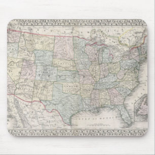 Mousepad Mapa Antigo de Mitchell dos Estados Unidos (1867)