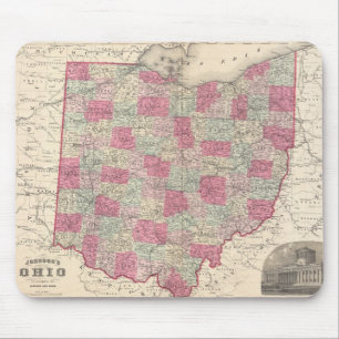 Mousepad Mapa Antigo de Ohio (1864)