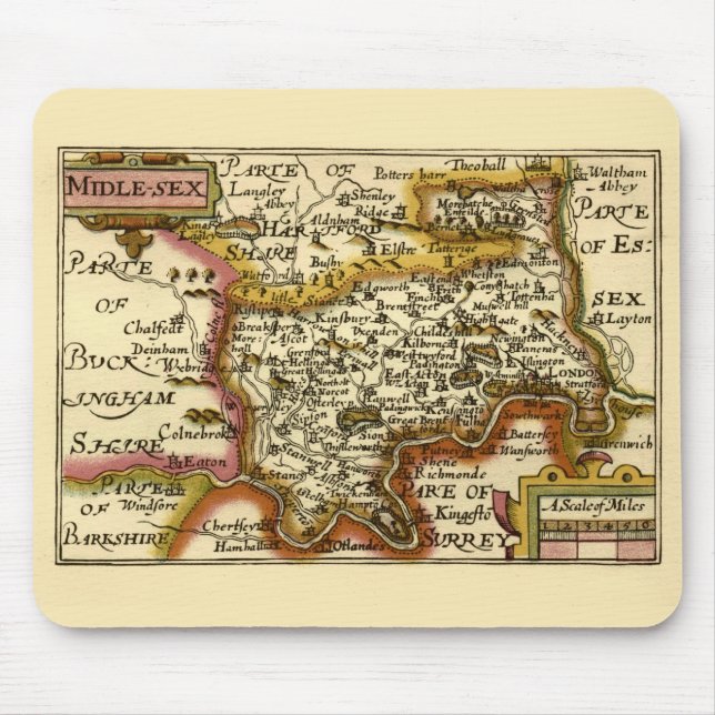 Mousepad Mapa Antigo do Atlas do Condado Médio de Middlesex (Frente)