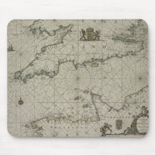 Mousepad Mapa antigo do canal, 1666 (gravura da cor)