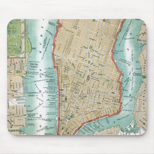 Mousepad Mapa antigo do Lower Manhattan e do Central Park (Frente)