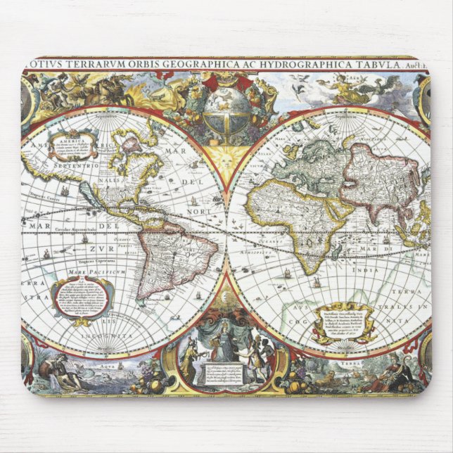 Mousepad Mapa antigo do mundo por Hendrik Hondius, 1630 (Frente)