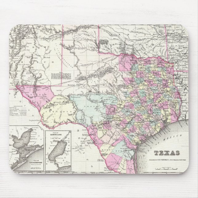 Mousepad Mapa Antigo do Texas (1855) (Frente)