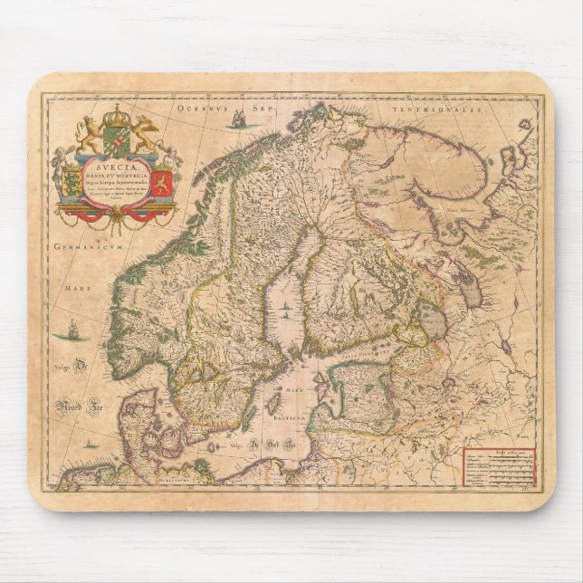 Mousepad Mapa antigo do vintage de Escandinávia velha (Frente)