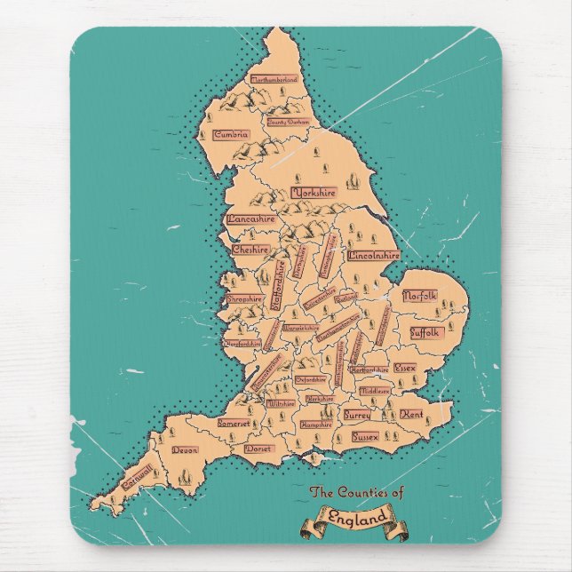 Mousepad Mapa Antigo dos Condados da Inglaterra (Frente)