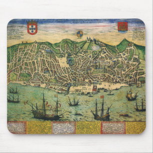 Mousepad Mapa antigo, Plano Municipal de Lisboa, Portugal,