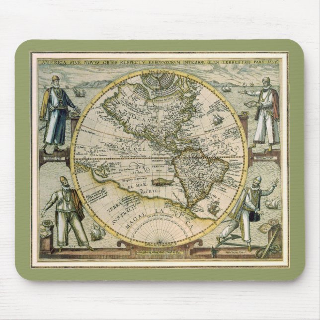 Mousepad Mapa Antiquado, 1596, America Sive Novus Orbis (Frente)