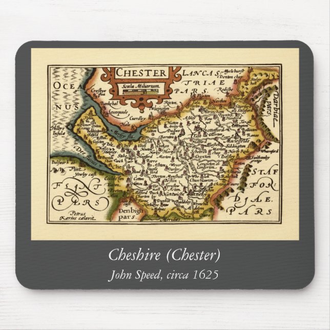 Mousepad Mapa Antiquário do Condado de Cheshire (Chester) I (Frente)