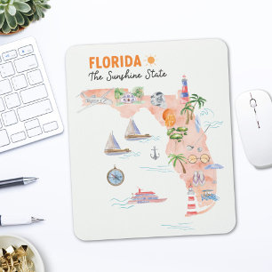 Mousepad Mapa Artístico do Estado da Flórida em Aquarela