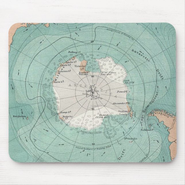 Mousepad Mapa clássico da Antártida (Frente)