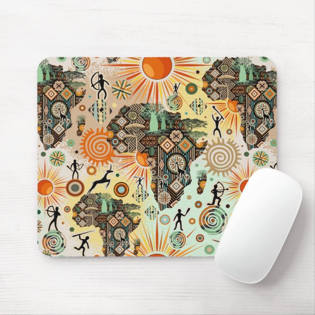 Mousepad Mapa da África Padrão de Elementos Tribais Decorat (Com mouse)