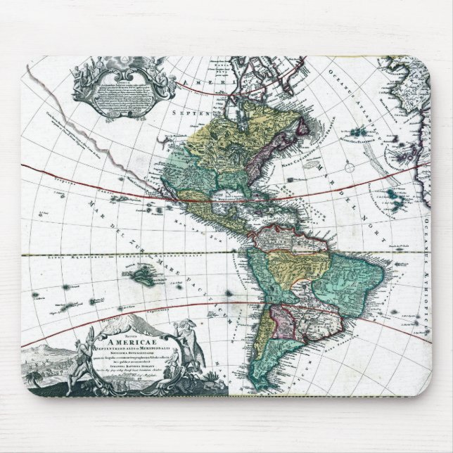 Mousepad Mapa da América do Sul e do Norte de 1725 (Frente)