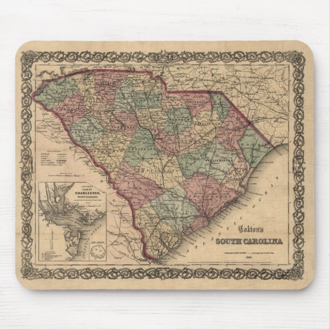 Mousepad Mapa da Carolina do Sul em 1865 (Frente)