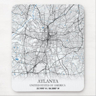Mousepad Mapa da Cidade do Viagem de Atlanta Georgia
