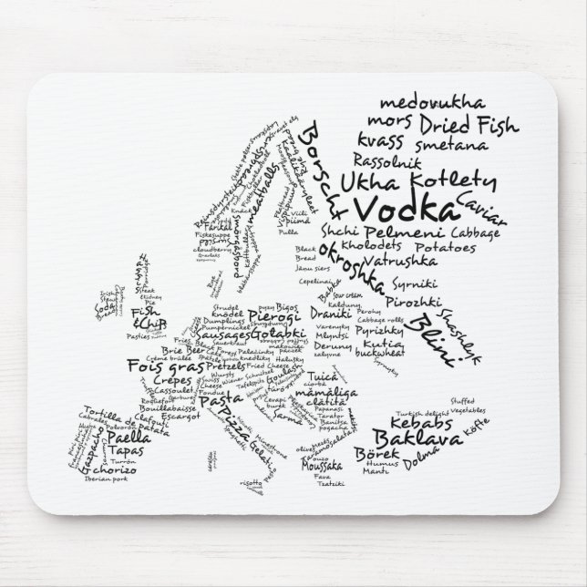 Mousepad Mapa da comida de Europa (Frente)