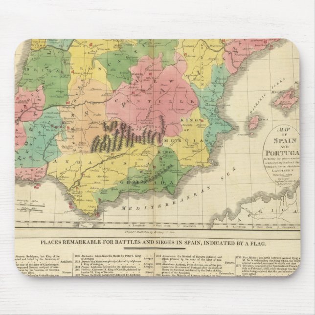 Mousepad Mapa da Espanha e da Cronologia em Portugal (Frente)