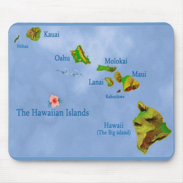 Mousepad mapa da ilha do Havaí azul (Frente)