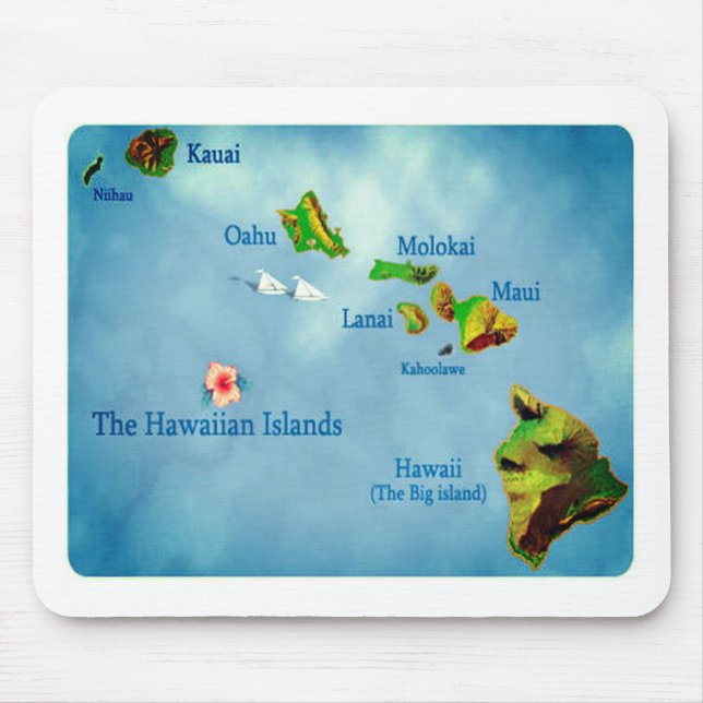 Mousepad mapa da ilha do Havaí azul (Frente)