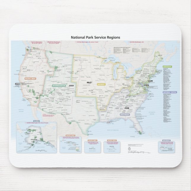 Mousepad Mapa da região de National Park Service (Frente)
