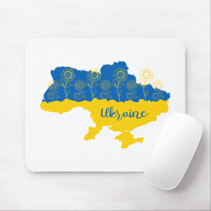 Mousepad Mapa da Ucrânia com girassol e bandeira ucraniana