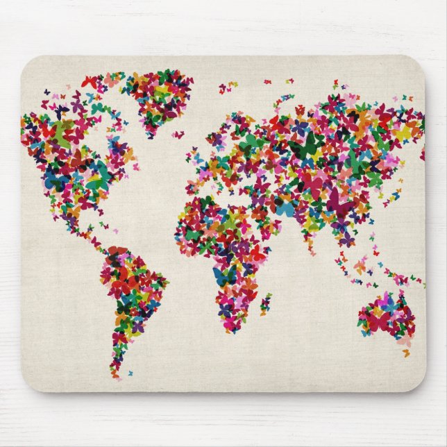 Mousepad Mapa das borboletas do mapa mundial (Frente)