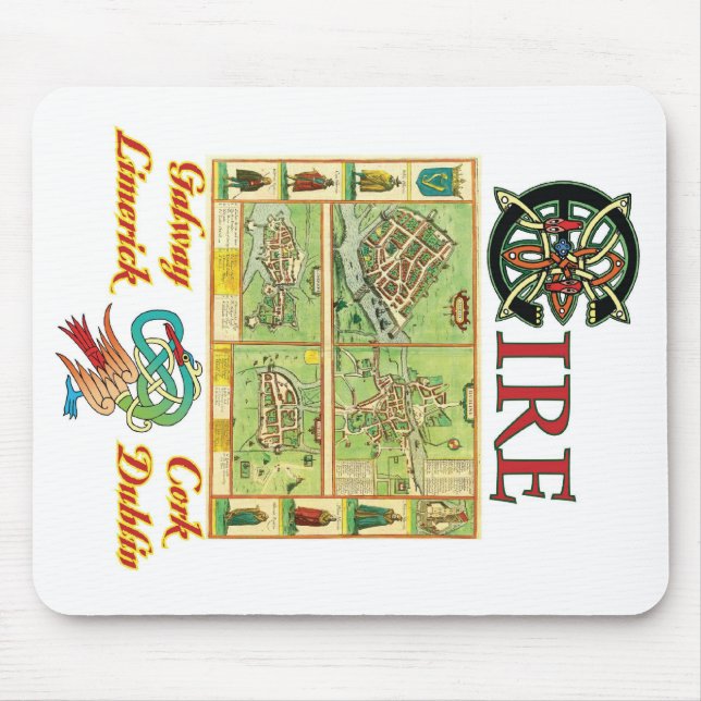 Mousepad Mapa das cidades de Eire (Frente)