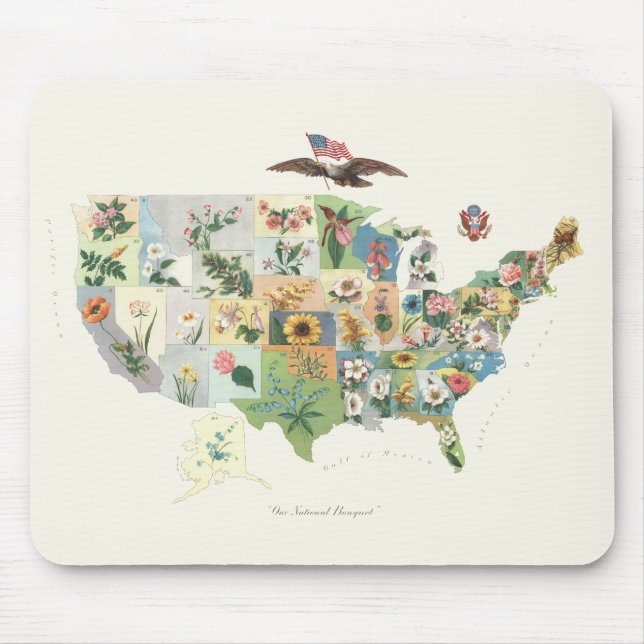 Mousepad Mapa das Flores dos Estados Unidos - Nosso Buquê N (Frente)