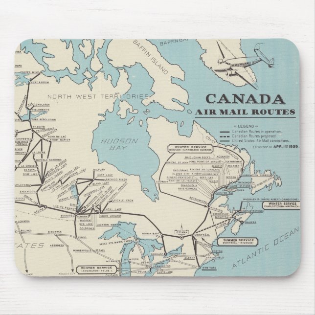 Mousepad Mapa das rotas Canadá-Canadá de correio aéreo (Frente)