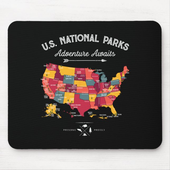 Mousepad Mapa de 63 Parques Nacionais Us Park Retro Vintage (Frente)