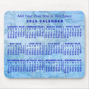 Mousepad Mapa de Antiques Azul Personalizado do Calendário