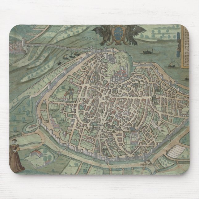 Mousepad Mapa de Avignon, de "Civitates Orbis Terrarum" (Frente)