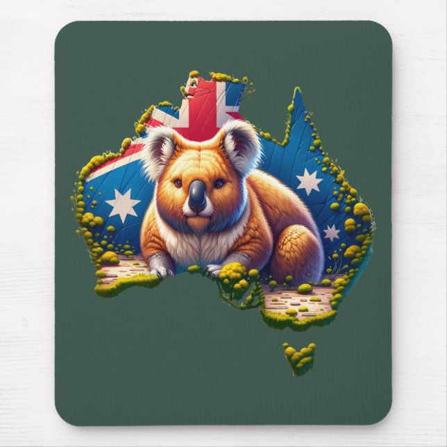 Mousepad Mapa de bandeira do Urso Koala, na Austrália (Frente)