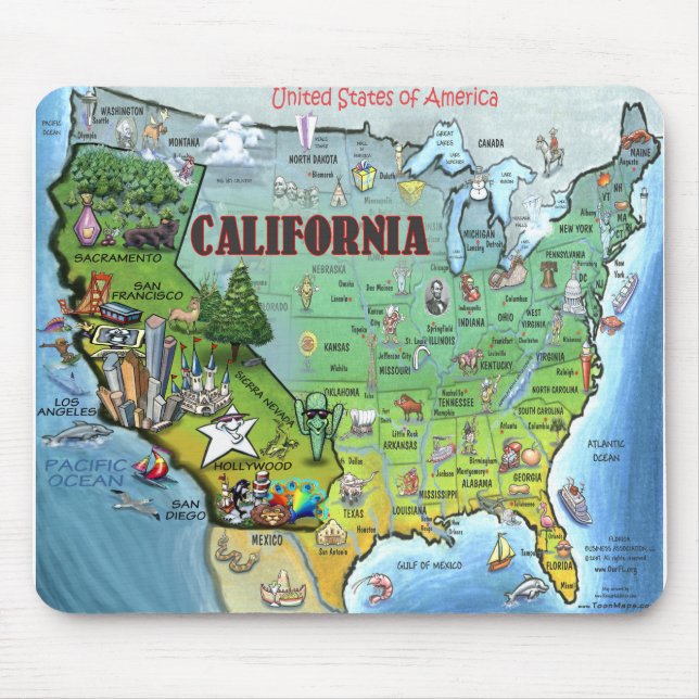 Mousepad Mapa de Califórnia EUA (Frente)