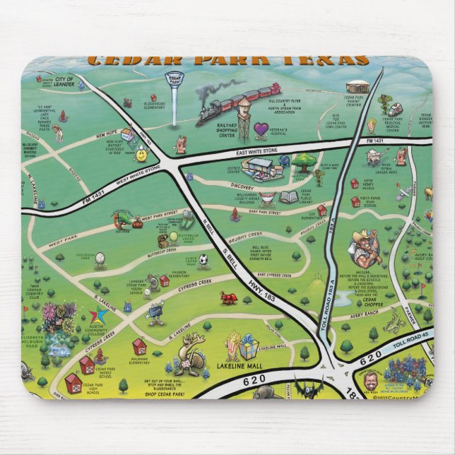 Mousepad Mapa de Cartões do Cedar Park Texas (Frente)
